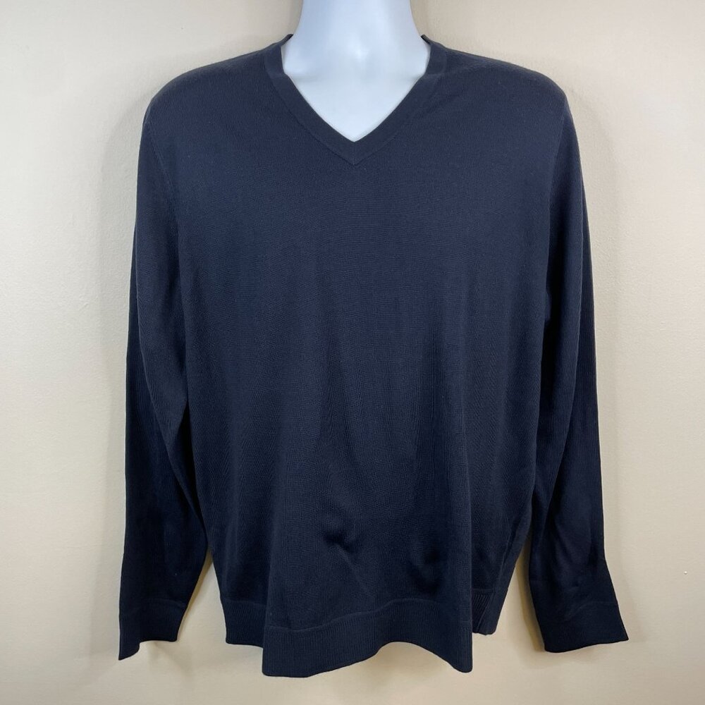 Murano Mens Modern Performance Pullover Sweater Size L Navy Blue Long Sleeve